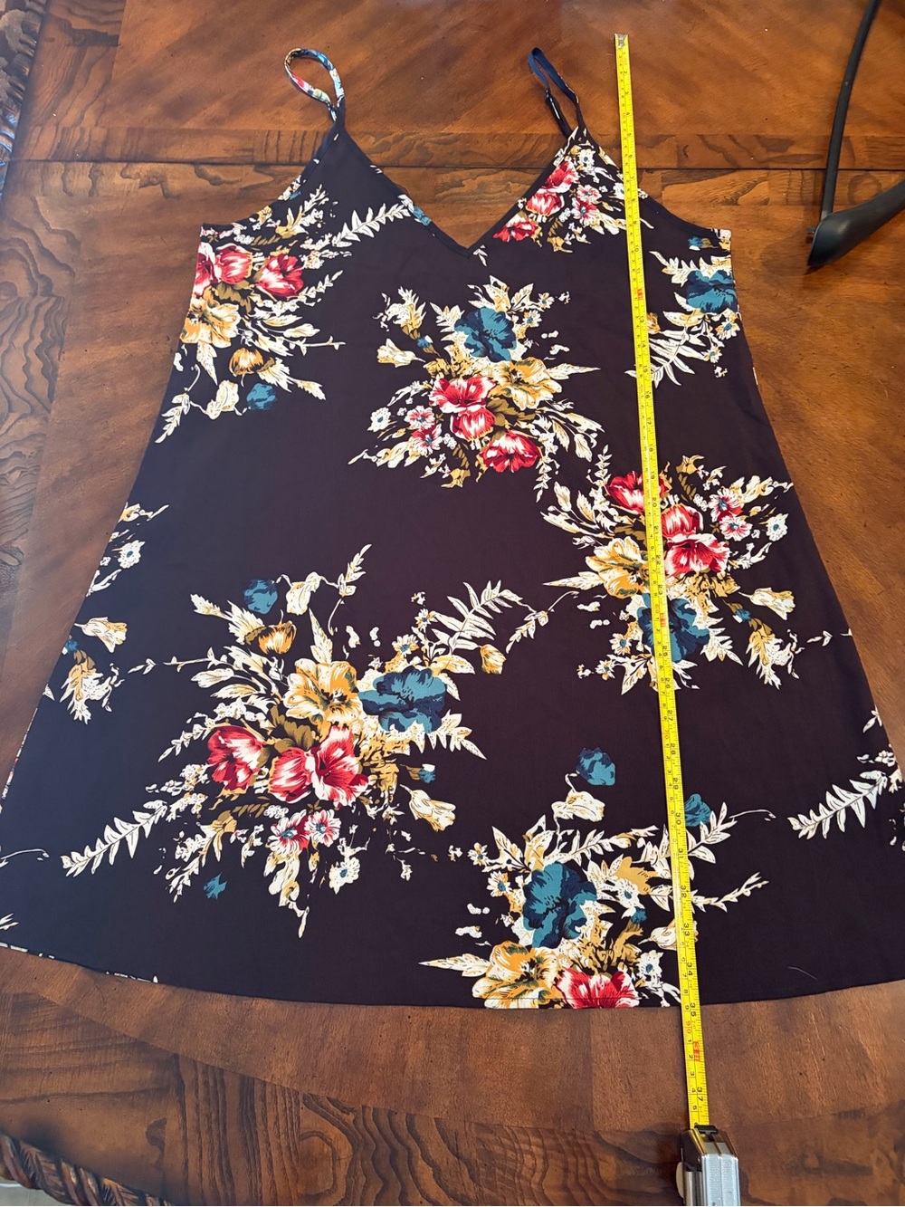SHEIN Dark Floral Polyester Dress - Black, Cream & Mustard. size Large